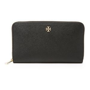 Tory Burch Emerson Zip Continental Zip Around Wallet Black